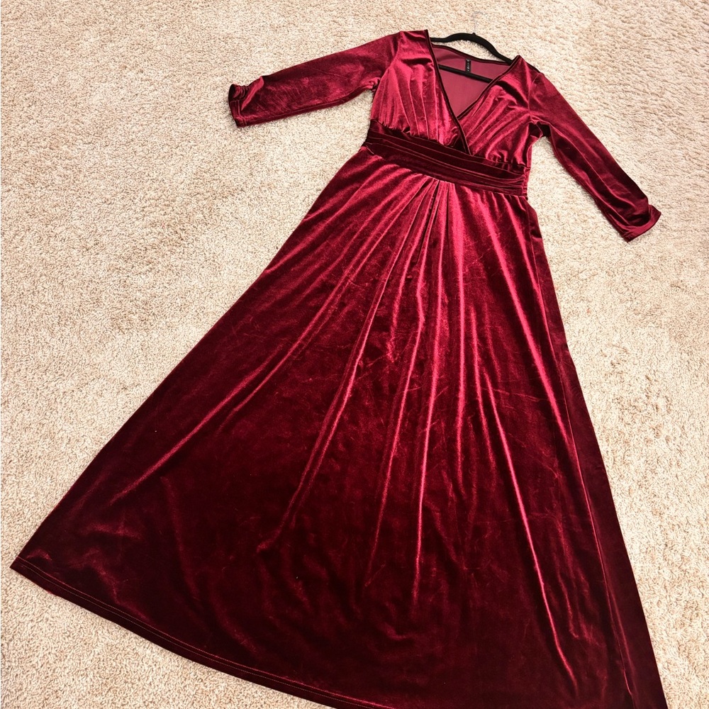 Elegant Velvet Red burgundy Dress